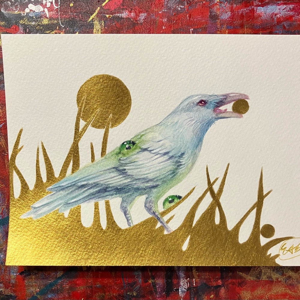Original Painting White Raven Gold Accents 2026 surrealism by artist Artettina